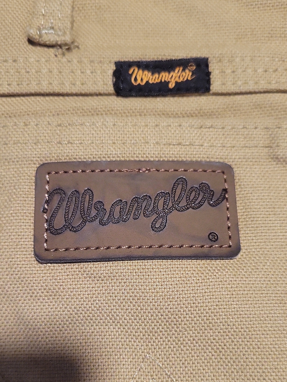 Wrangler Men's Tan Chinos with Leather Patch - Picture 2 of 6